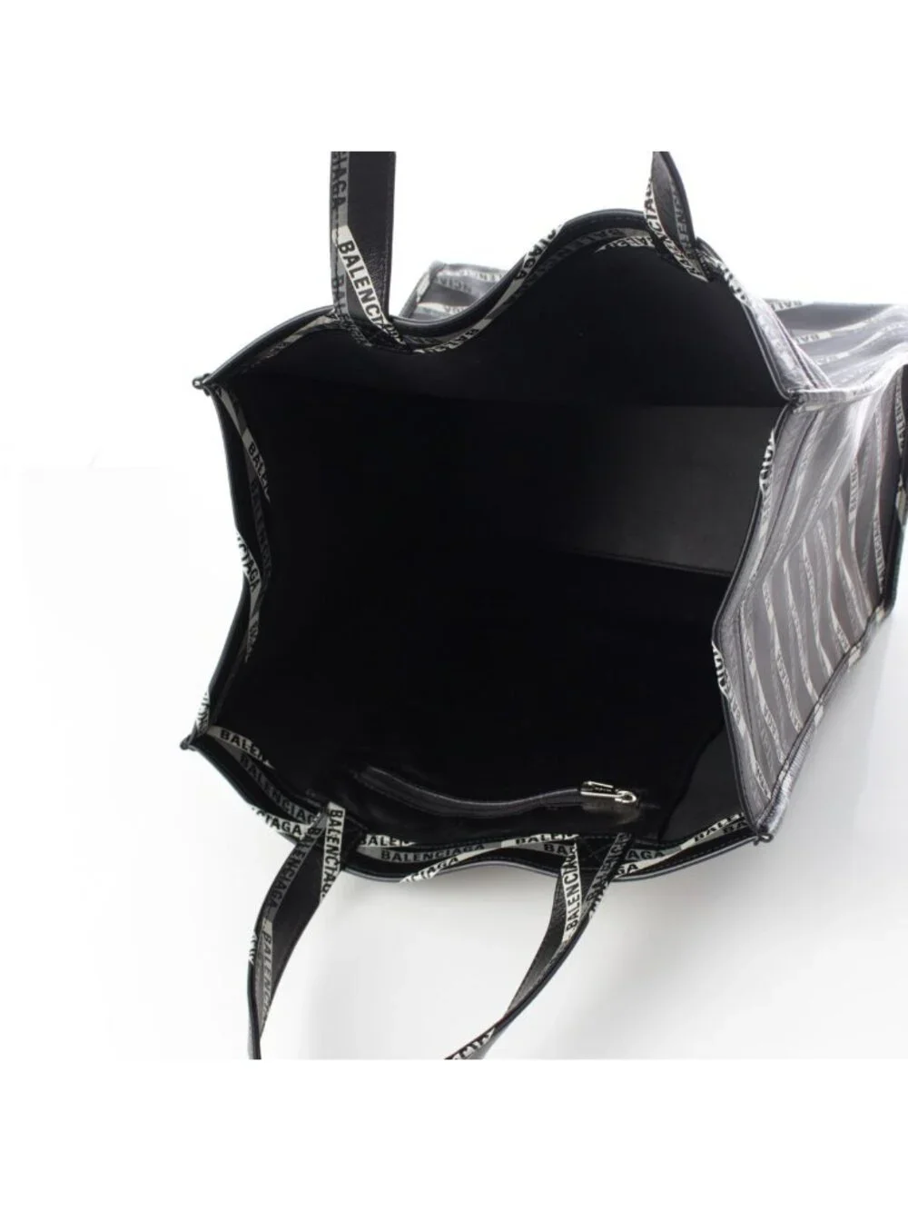 Balenciaga Calf Paper Leather Logo Striped All Over Pattern Tote Black
